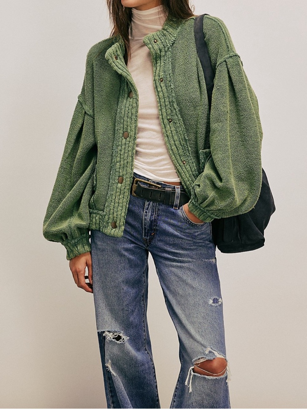 We The Free Cute in This Cardi in Frosty Spruce Chunky Sweater Boho Chic Fall